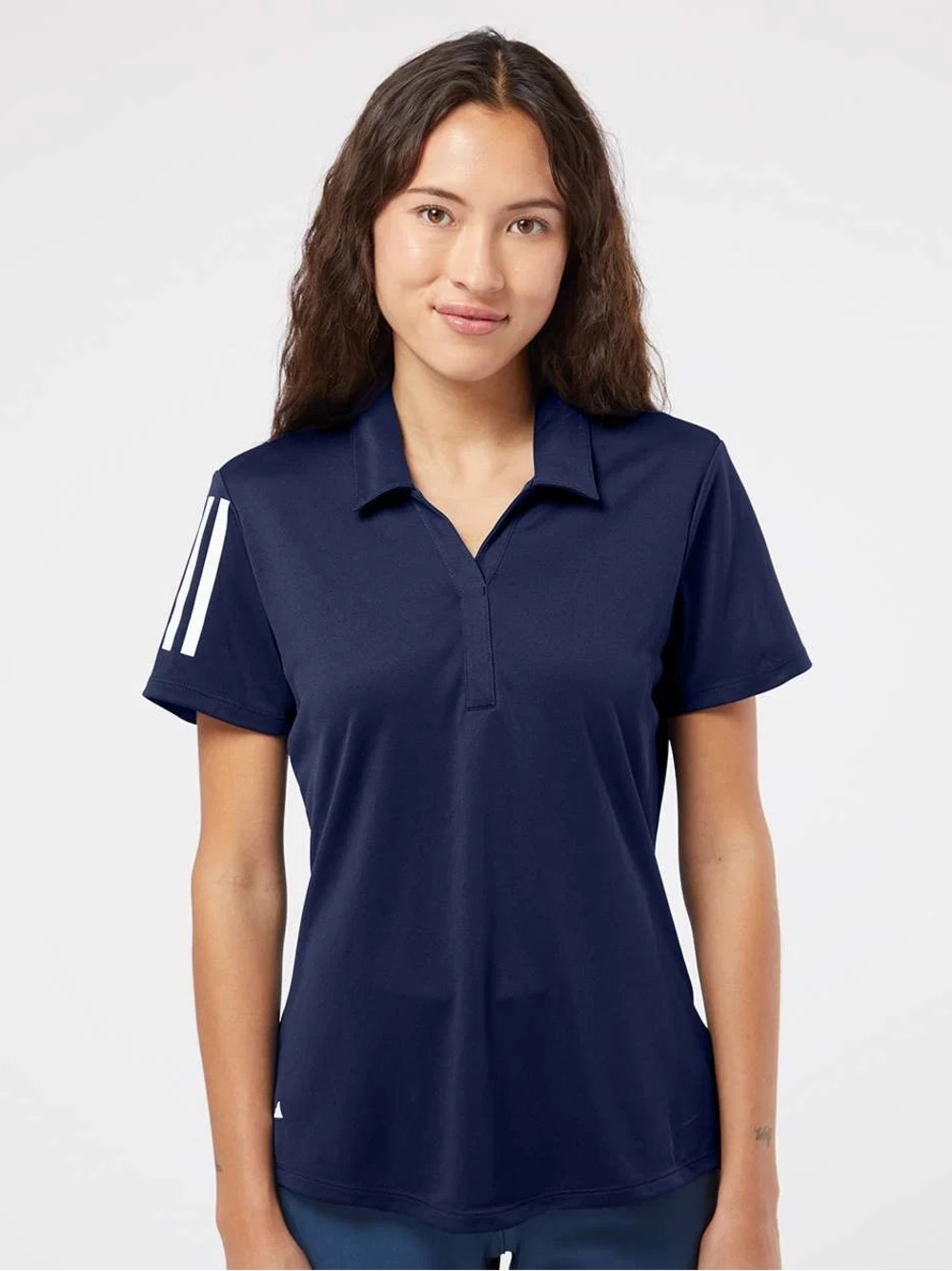 NWT adidas Navy Women's Short-Sleeve Polo Jersey with White Stripes